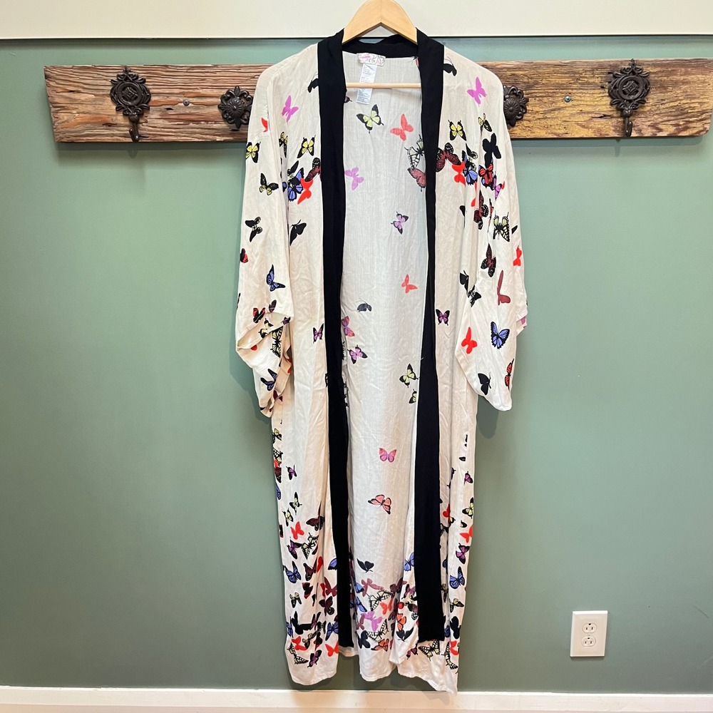 Free People Butterfly Kisses Kimono White Multi Color Duster One Size OS